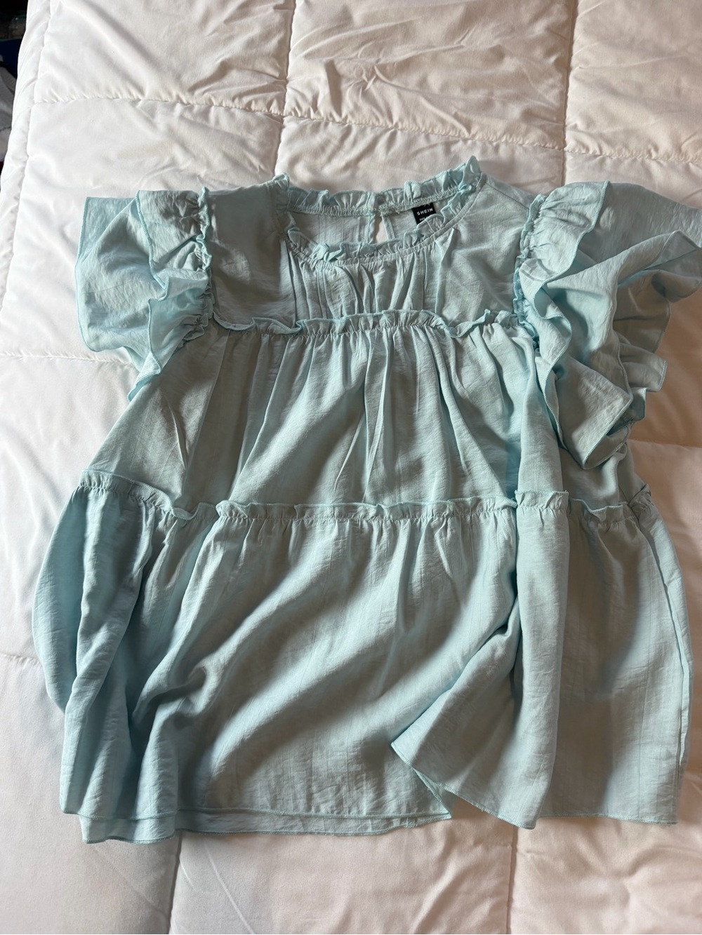 SHEIN Light Blue Ruffle Tiered Babydoll Blouse